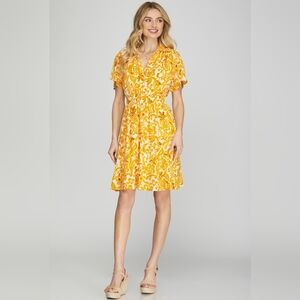 She and Sky Yellow Floral Midi Dress